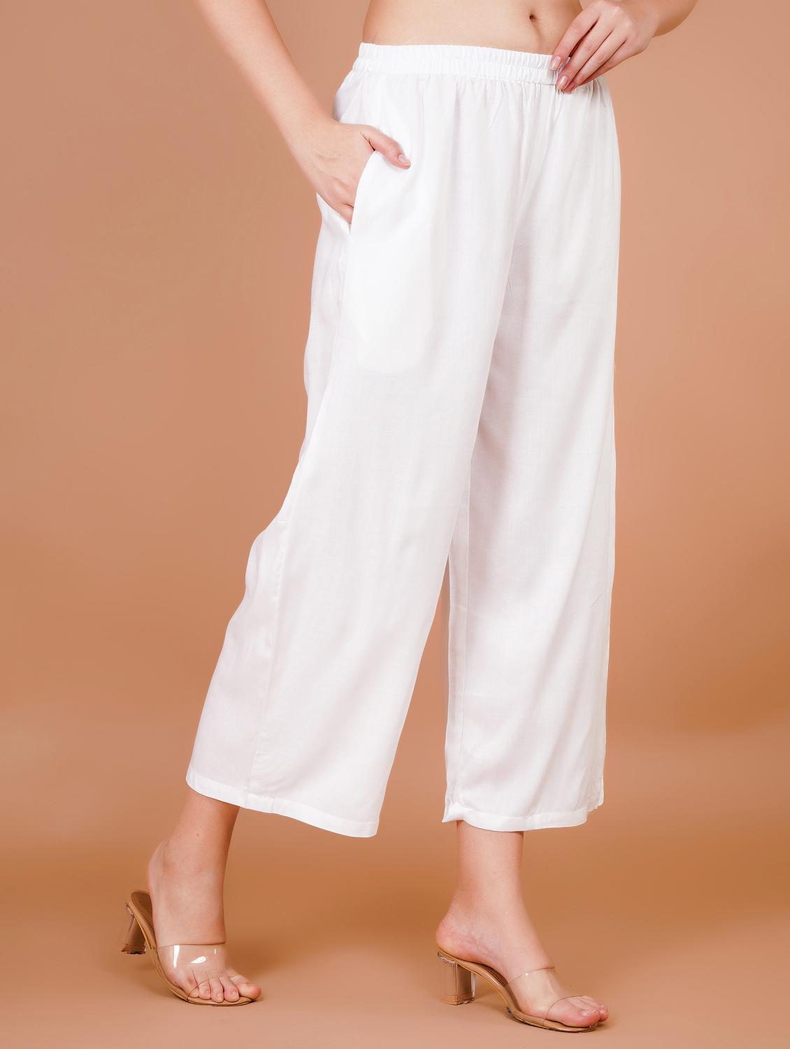 women white solid straight palazzo - 21703928 - Standard Image - 2