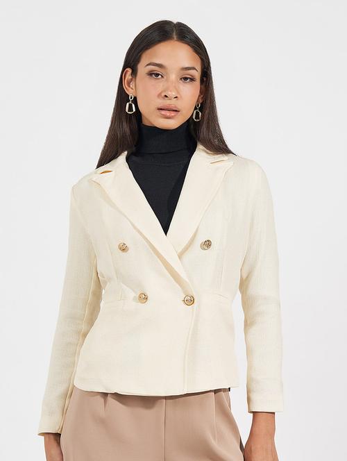 women off white solid long sleeve blazer - 21703961 -  Standard Image - 0