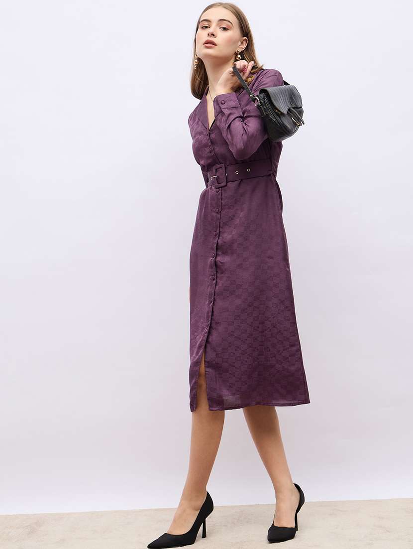 women purple self design long sleeve shirt dress - 21703986 -  Standard Image - 2