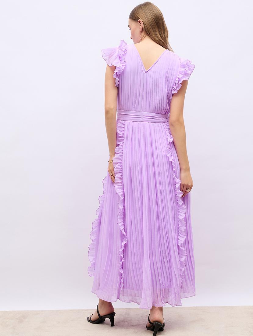 women lavender solid v neck a-line dress - 21703987 - Standard Image - 2