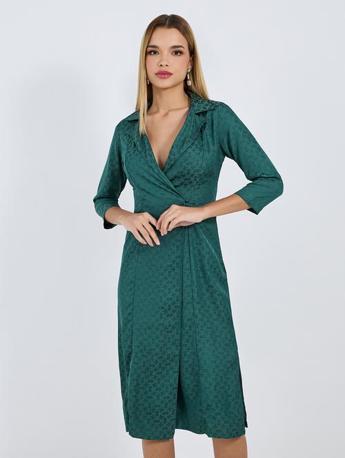 women geometric lapel collar neck wrap dress - 21703990 - Standard Image - 0