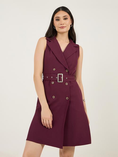 women olid lapel collar neck wrap dress - 21703995 - Standard Image - 0