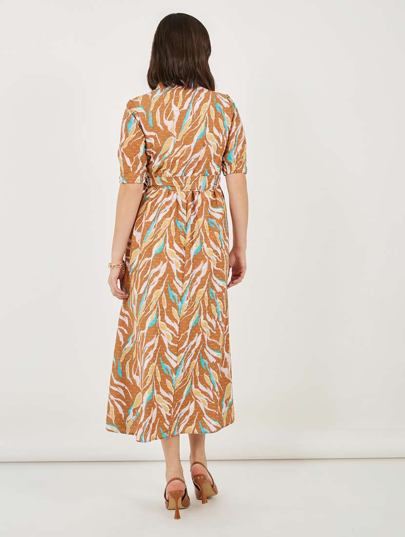 women abstract printed puff sleeve a-line dress - 21703998 - Standard Image - 2