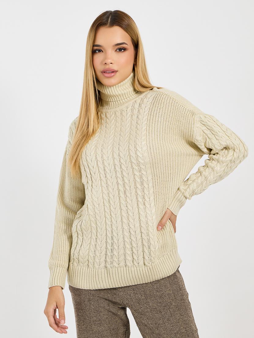 women beige self design long sleeve pullover - 21704005 - Zoom Image - 0