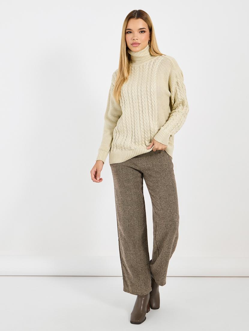 women beige self design long sleeve pullover - 21704005 - Standard Image - 2