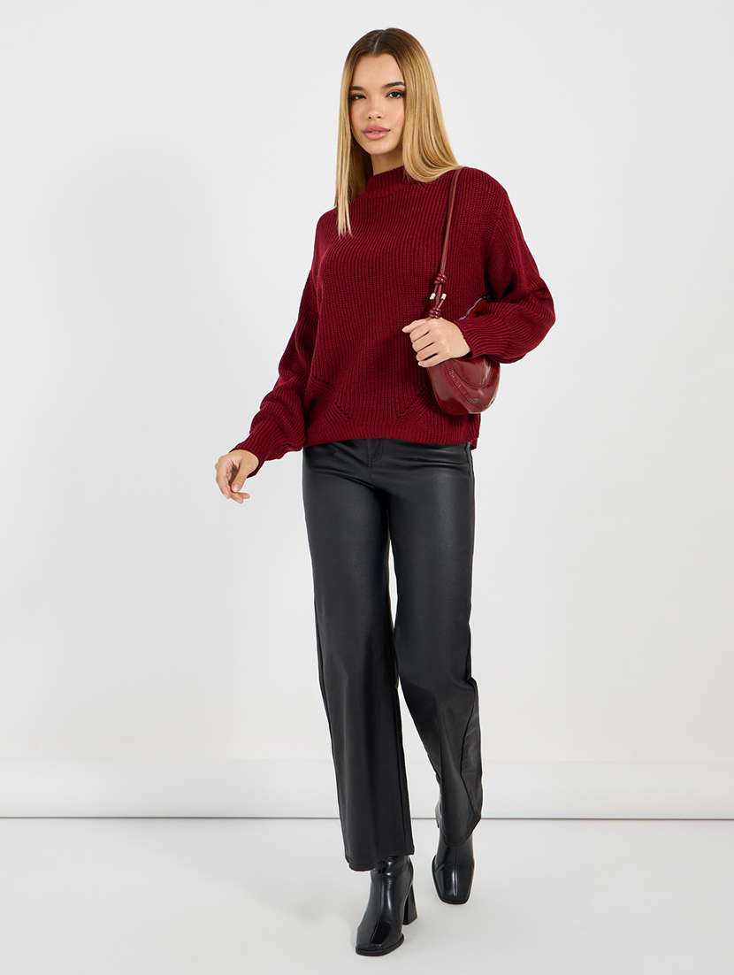 women maroon self design long sleeve pullover - 21704006 -  Standard Image - 2