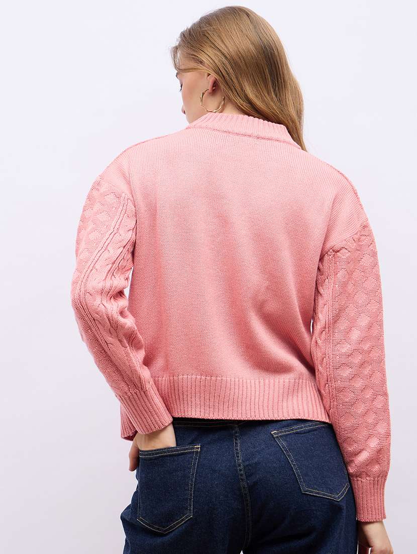 women pink self design long sleeve pullover - 21704008 -  Standard Image - 2