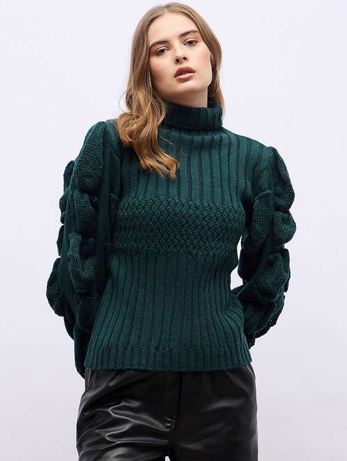 women green self design long sleeve pullover - 21704015 -  Standard Image - 0