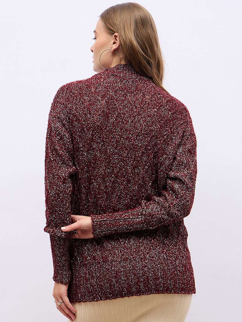 women brown self design long sleeve pullover - 21704017 -  Standard Image - 2