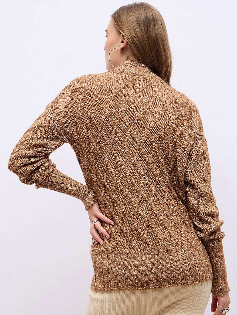 women brown self design long sleeve pullover - 21704018 -  Standard Image - 2