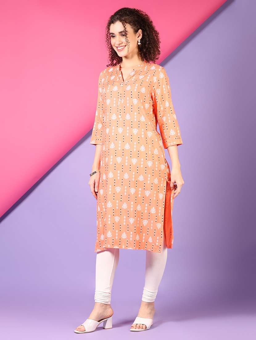 women printed three quarter sleeve straight kurta - 21704109 -  Standard Image - 2