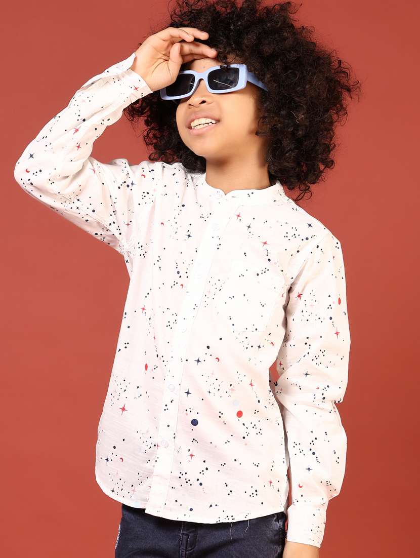 boys printed mandarin neck long sleeves  shirt