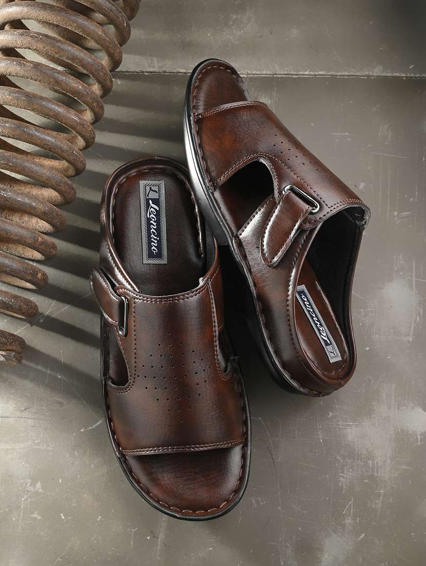 men brown slip on sandal