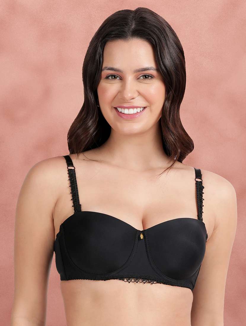 women solid balconette bra