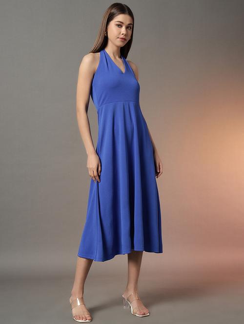 women solid halter neck sleeveless fit & flare dress - 21704411 - Standard Image - 0