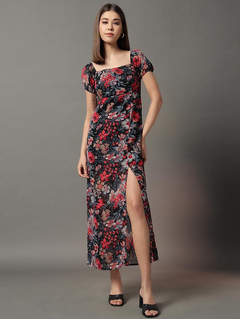women floral print puff sleeves a-line dress - 21704414 -  Zoom Image - 0