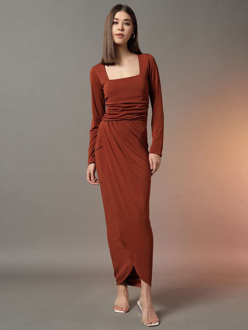 women solid long sleeves sheath dress