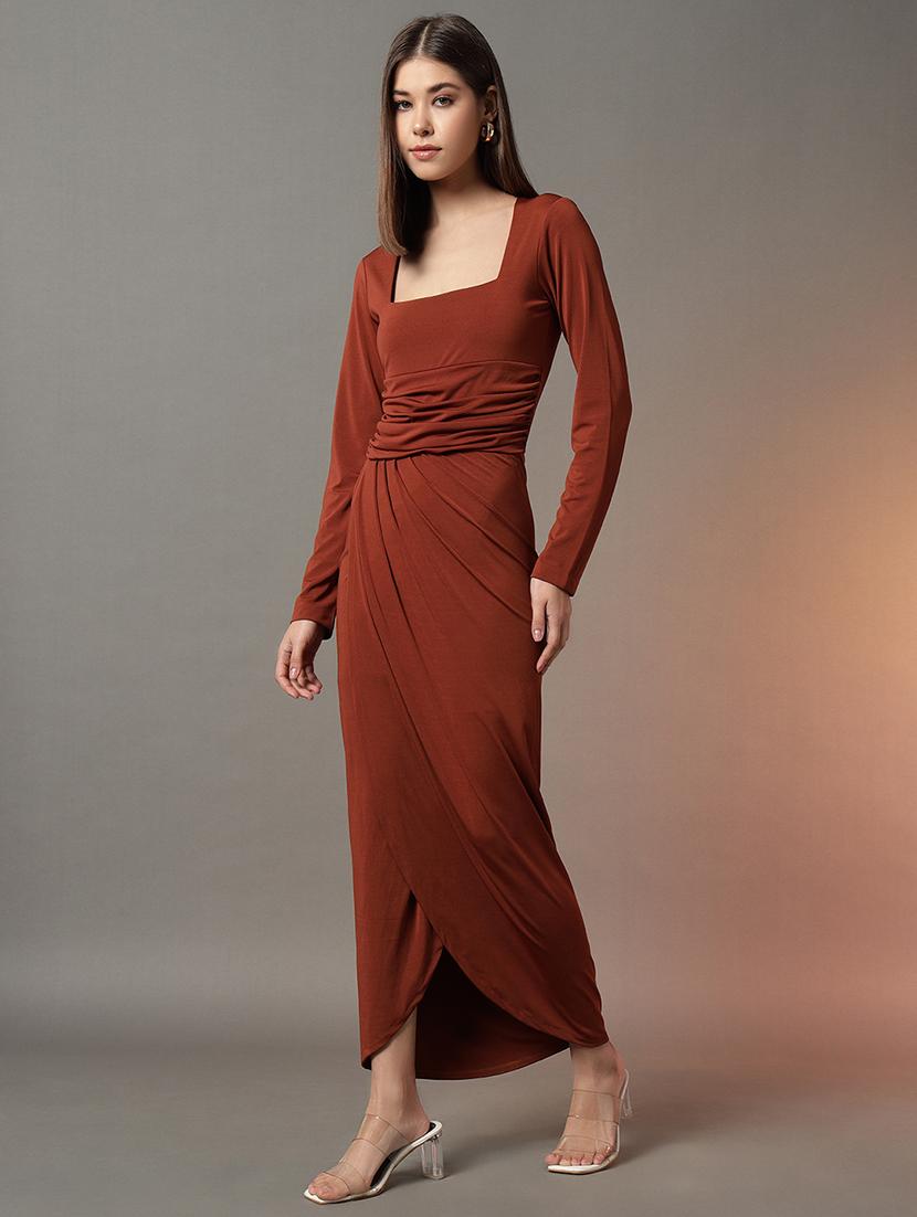 women solid long sleeves sheath dress - 21704415 - Standard Image - 2
