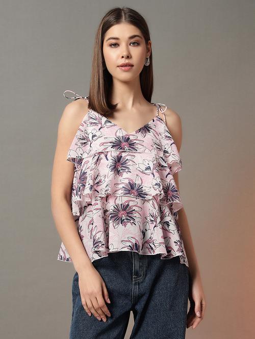 women floral print shoulder strap layered top - 21704420 - Standard Image - 0