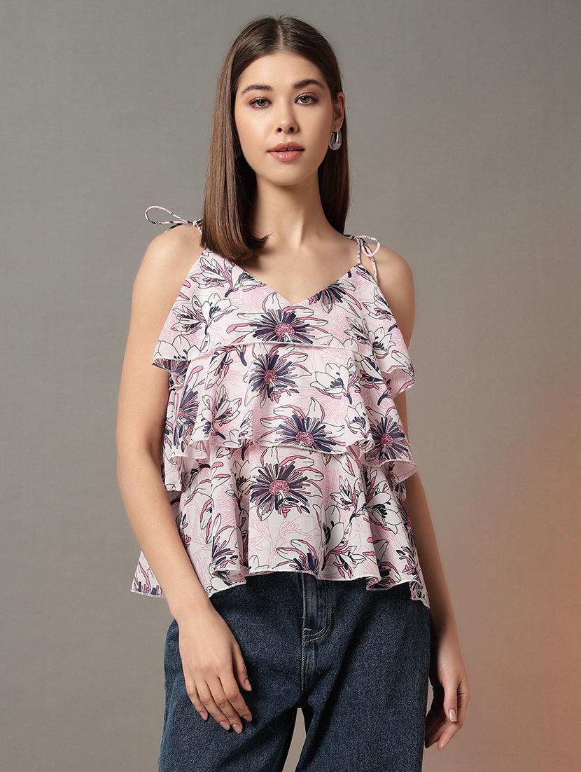 women floral print shoulder strap layered top - 21704420 - Zoom Image - 0