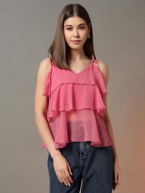 women solid shoulder strap layered top - 21704421 - Standard Image - 0