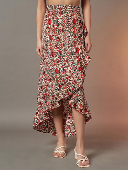 women printed ruffled detailed wrap skirt - 21704423 -  Standard Image - 0