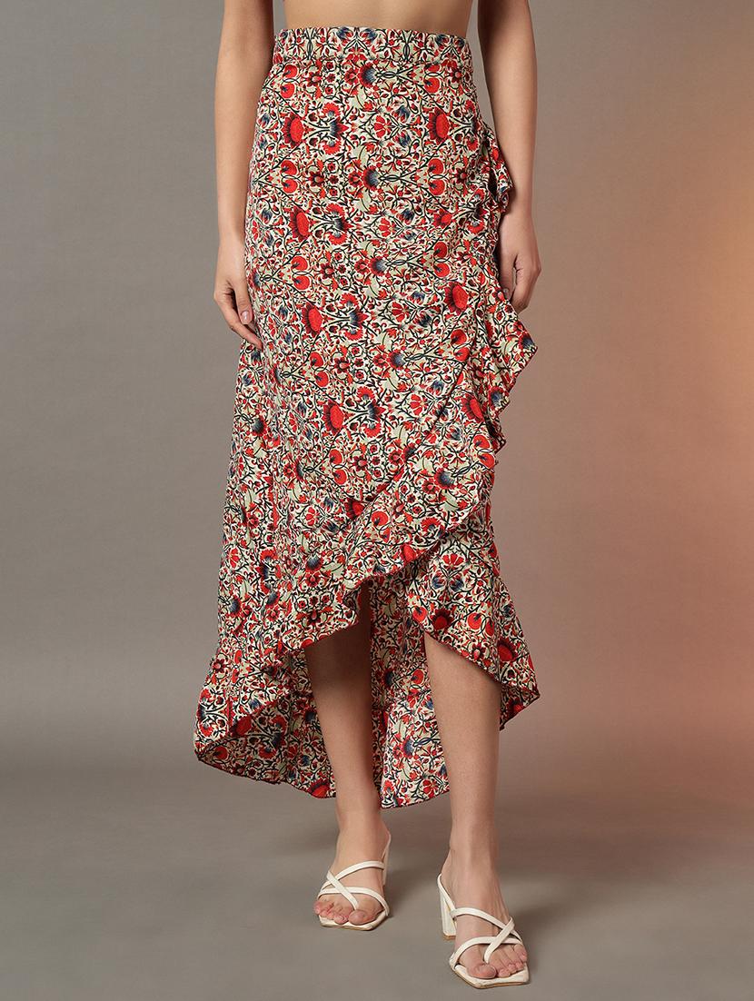 women printed ruffled detailed wrap skirt - 21704423 -  Zoom Image - 0