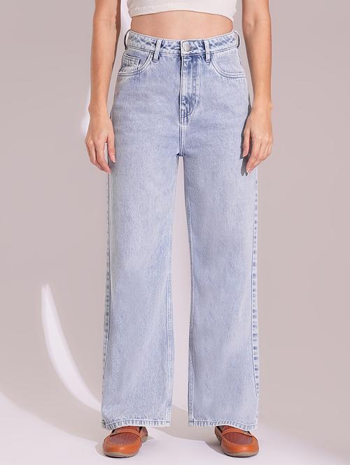 globus women light blue cotton high rise straight fit jeans - 21704445 -  Standard Image - 0