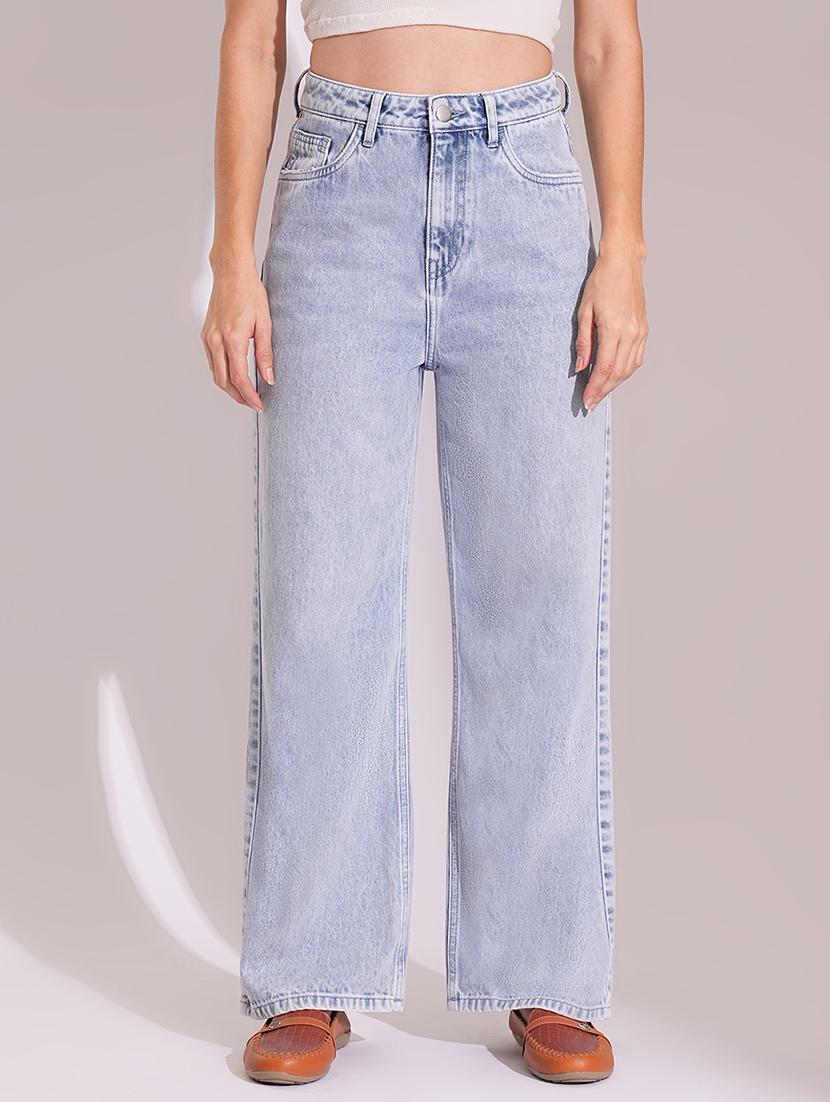 globus women light blue cotton high rise straight fit jeans - 21704445 -  Zoom Image - 0