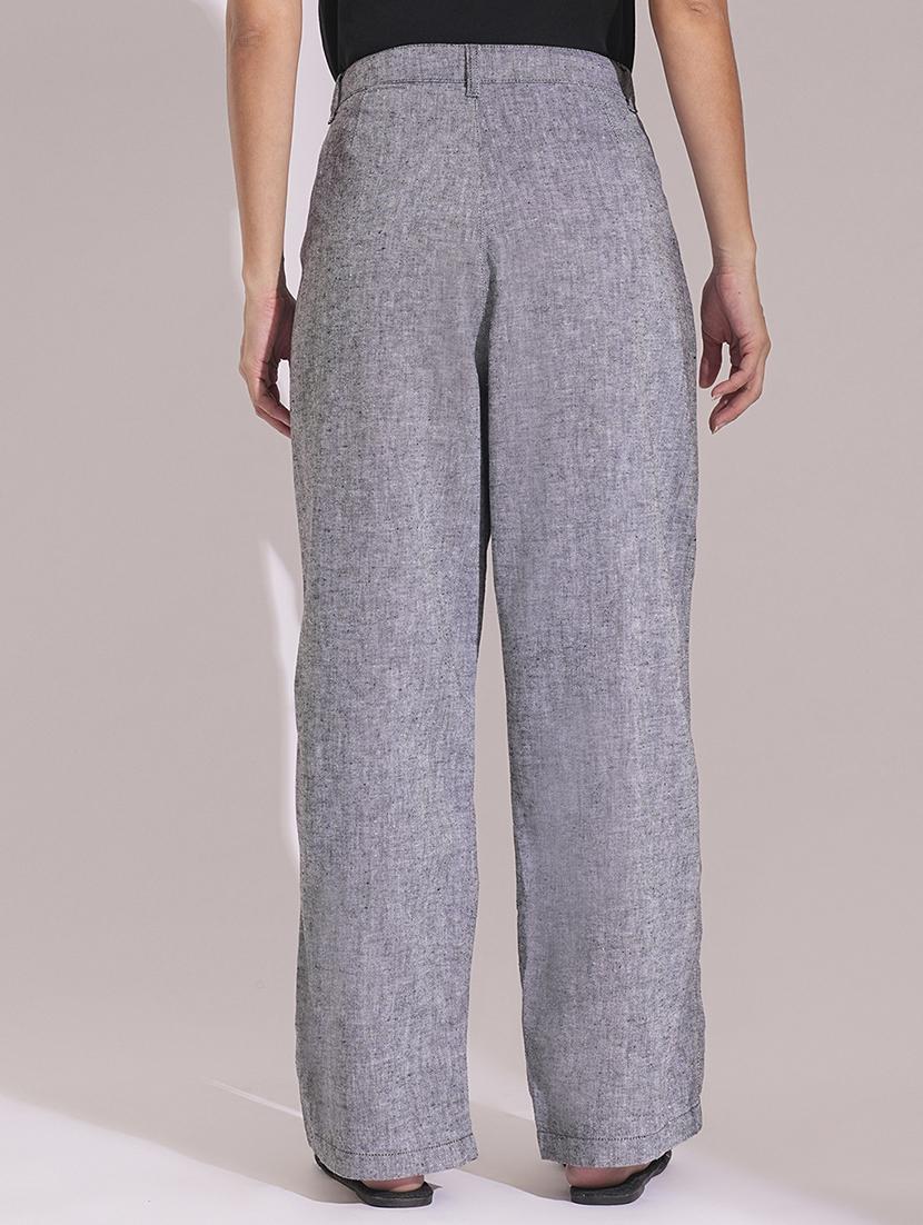 globus women charcoal cotton high-rise wide leg formal trousers - 21704448 - Standard Image - 2