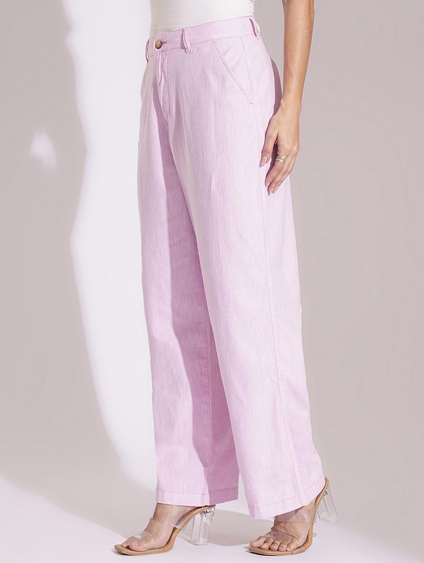 globus women light pink cotton high-rise wide leg formal trousers - 21704450 - Standard Image - 2