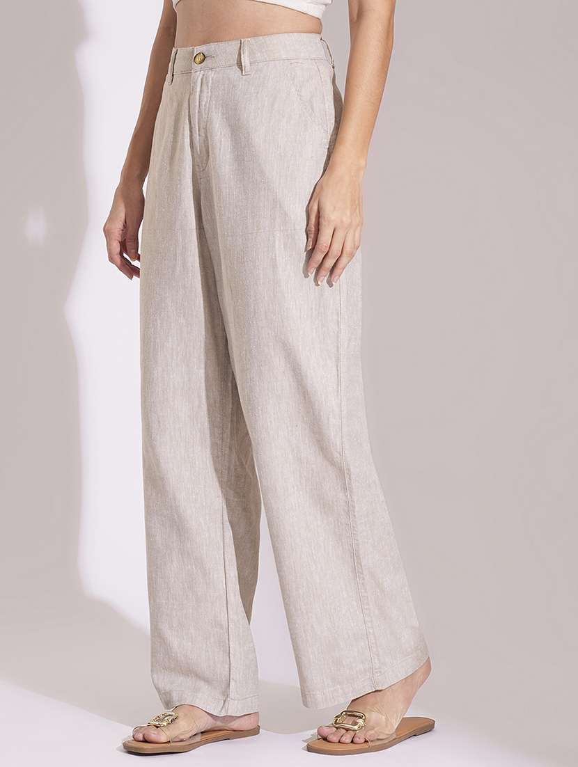 globus women natural cotton high-rise wide leg formal trousers - 21704451 -  Standard Image - 2