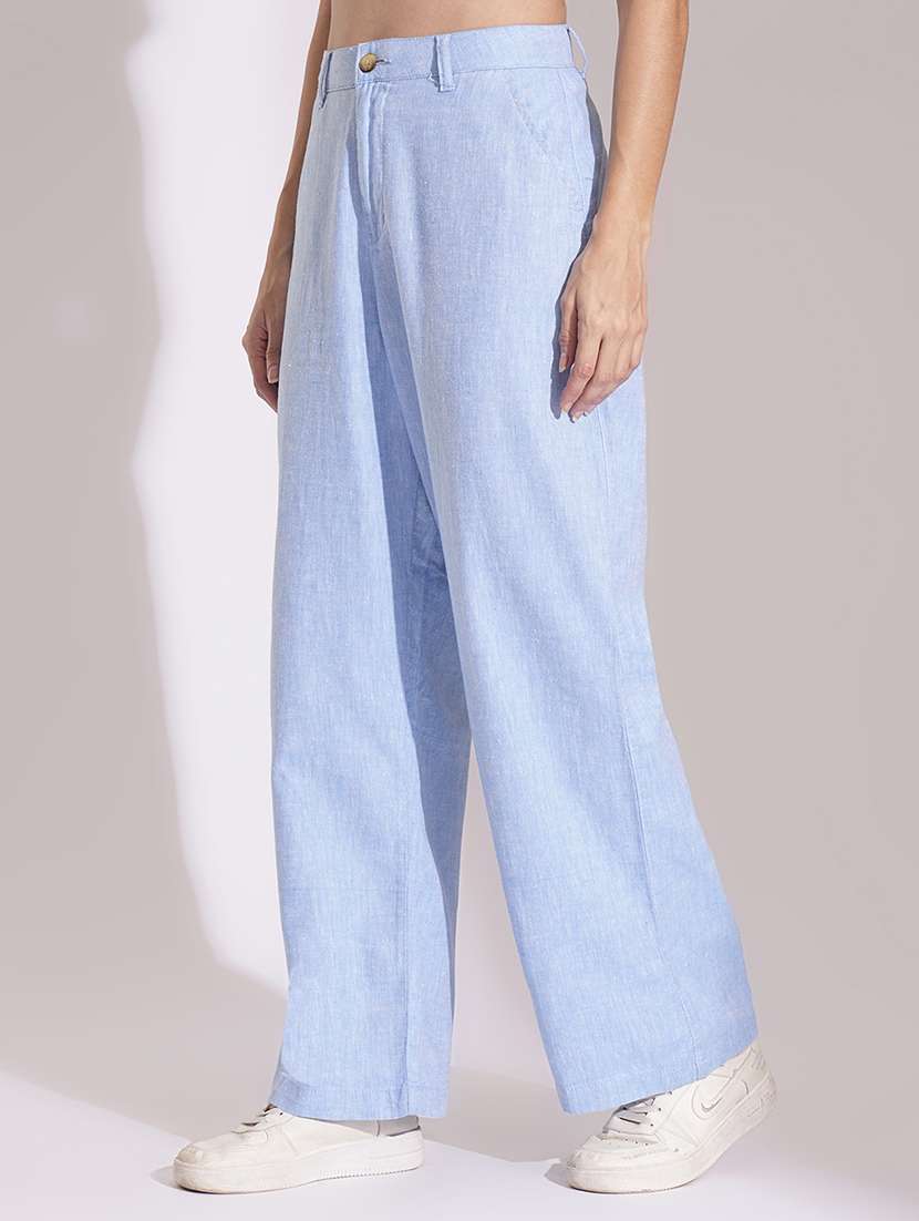 globus women light blue cotton high-rise wide leg formal trousers - 21704452 - Standard Image - 2