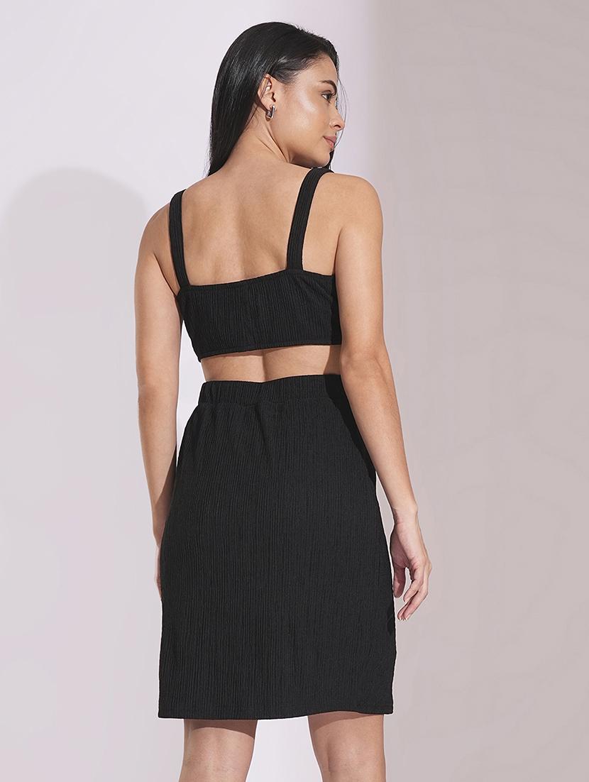 globus women black self design sweetheart neck strappy shoulder waist cut-out detail sheath party dress - 21704455 - Standard Image - 2