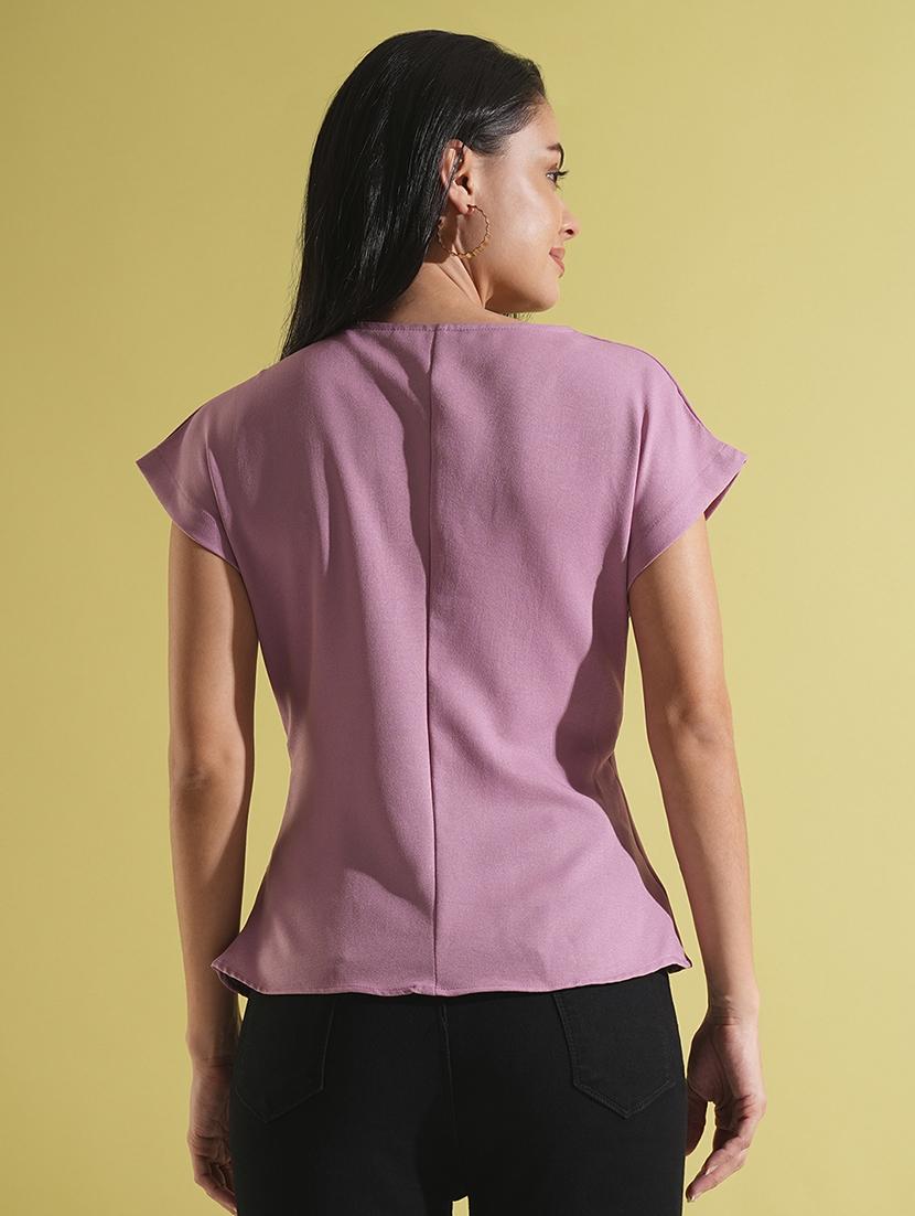 globus women dusty pink wrap v-neck extended sleeves twisted detail workwear top - 21704461 - Standard Image - 2