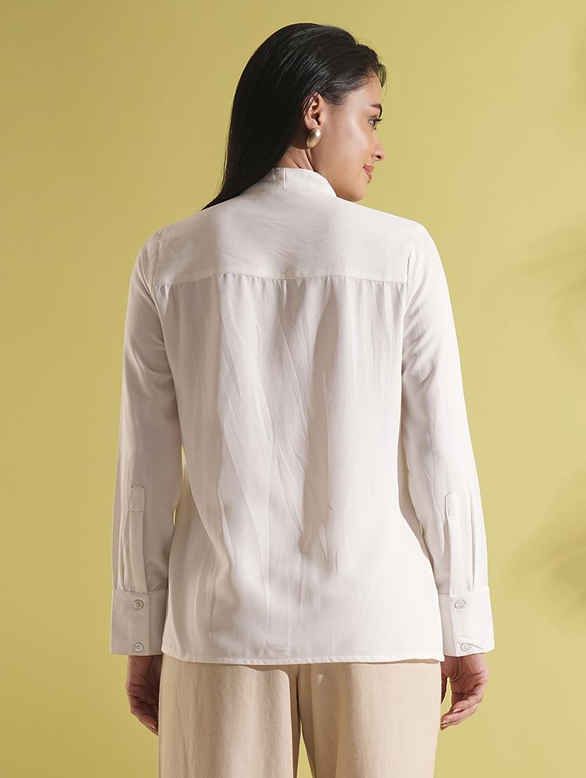 globus women white tie-up neck cuffed sleeves shirt style workwear top - 21704463 - Standard Image - 2