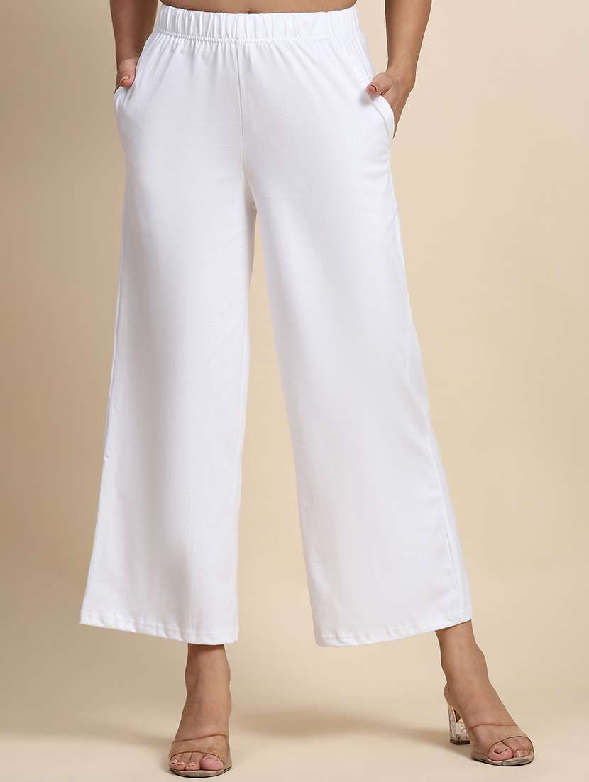 women mid rise solid straight palazzo