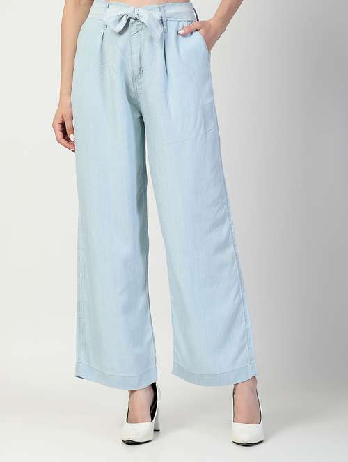 women high rise solid wide leg trouser - 21704726 - Standard Image - 0