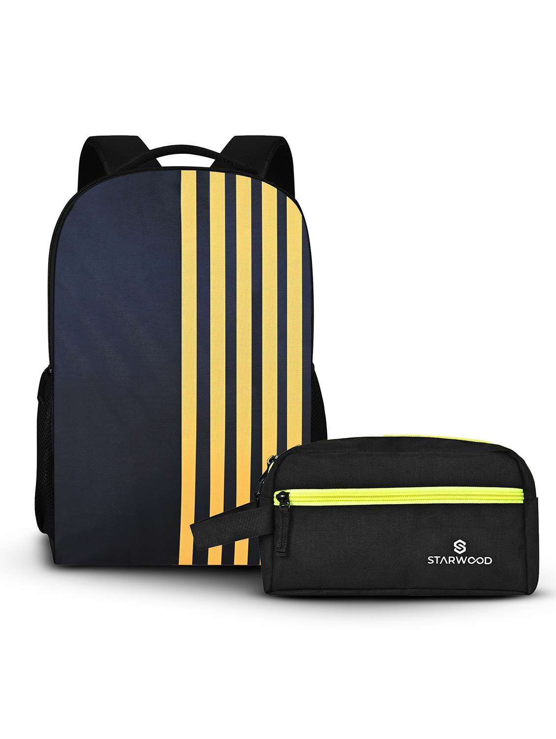 men printed adjustable strap backpack with pouch