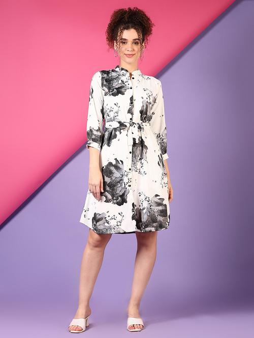 women printed puff sleeves shirt dress - 21704988 - Standard Image - 0