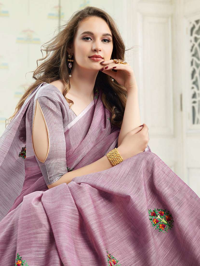 women purple embroidered saree with blouse - 21705323 - Standard Image - 2