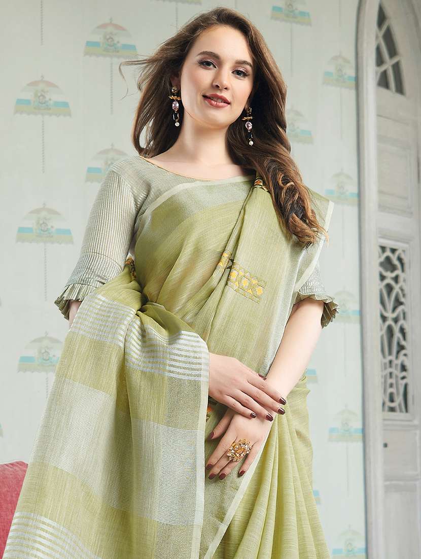 women green embroidered saree with blouse - 21705324 -  Standard Image - 2