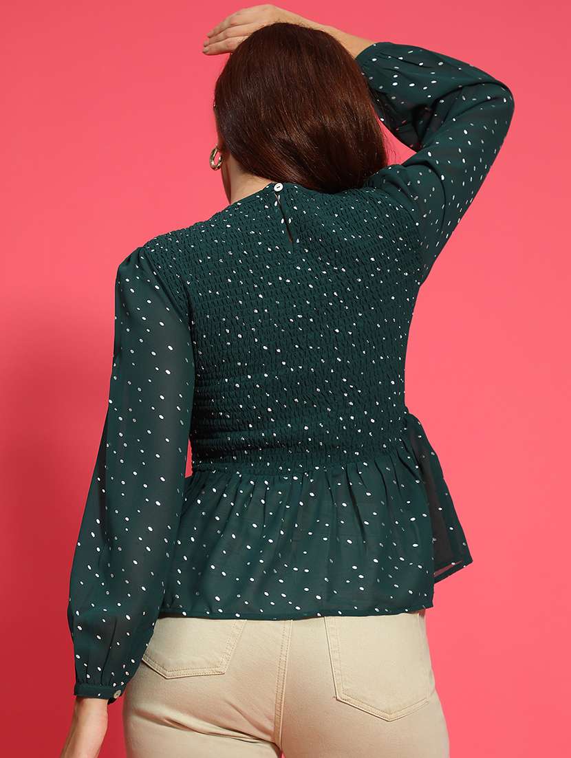 women green printed long sleeve peplum top - 21705425 -  Standard Image - 2