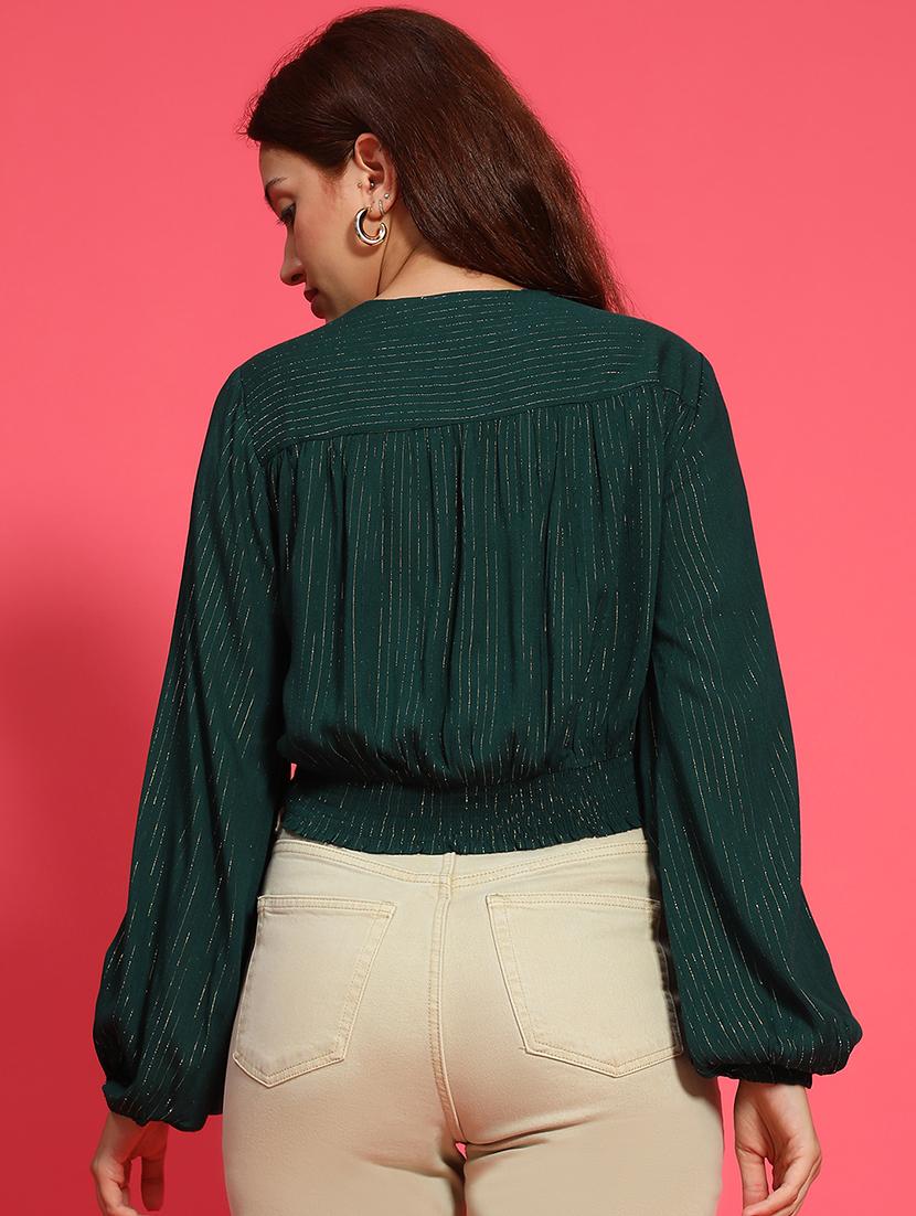 women green self design long sleeve crop top - 21705428 - Standard Image - 2