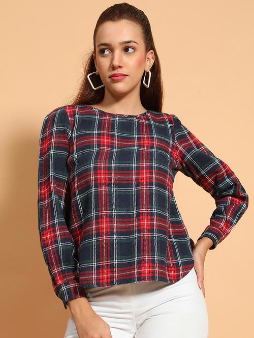 women checks long sleeve regular top - 21705447 - Standard Image - 0