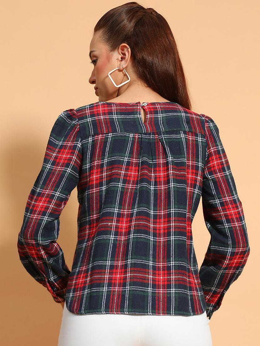 women checks long sleeve regular top - 21705447 - Standard Image - 2