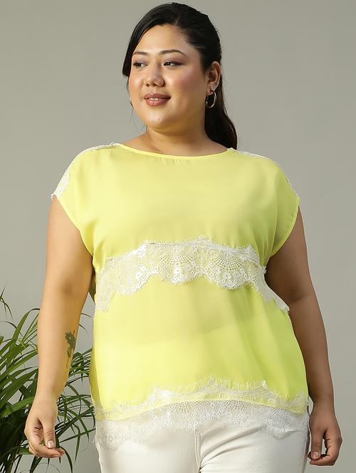 women yellow solid round neck plus size top - 21705454 - Standard Image - 0