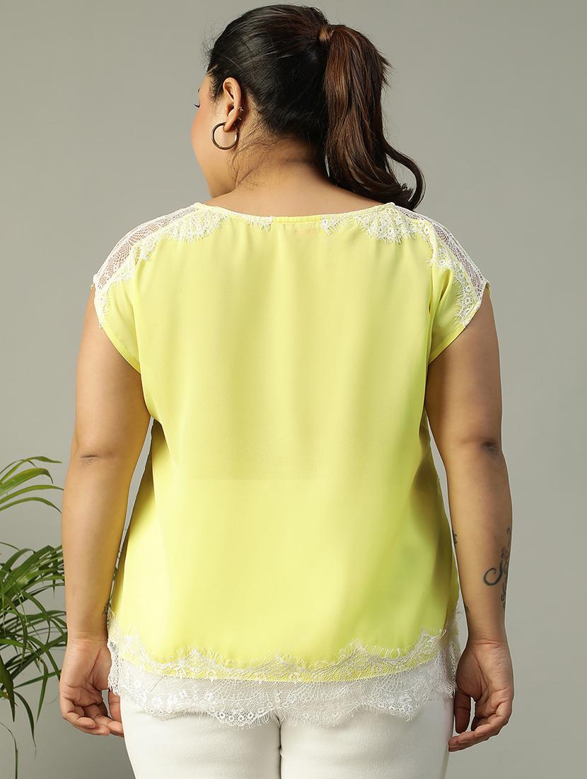 women yellow solid round neck plus size top - 21705454 - Standard Image - 2