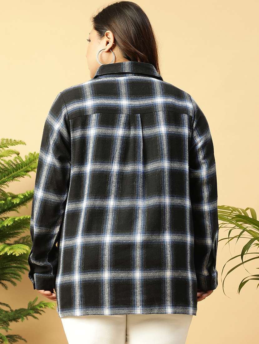 Women Black Checks Long Sleeve Plus Size Top - 21705458 -  Standard Image - 2