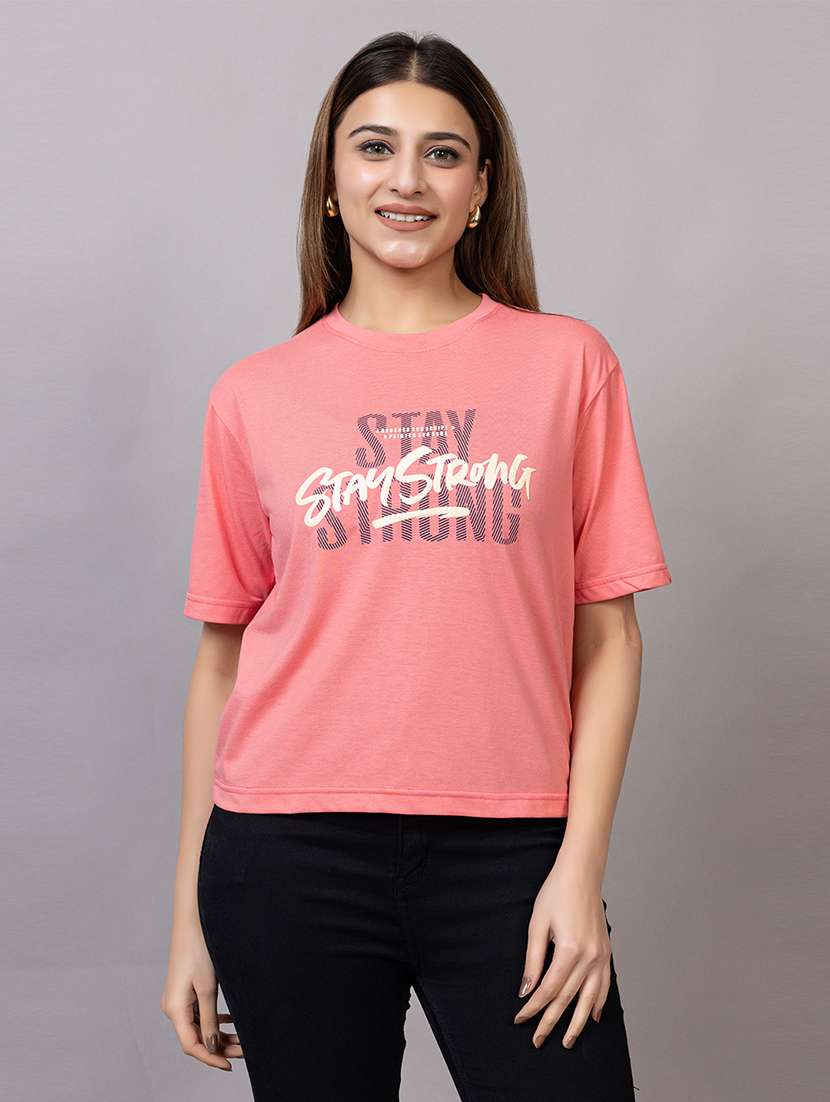 women round neck chest print t-shirt